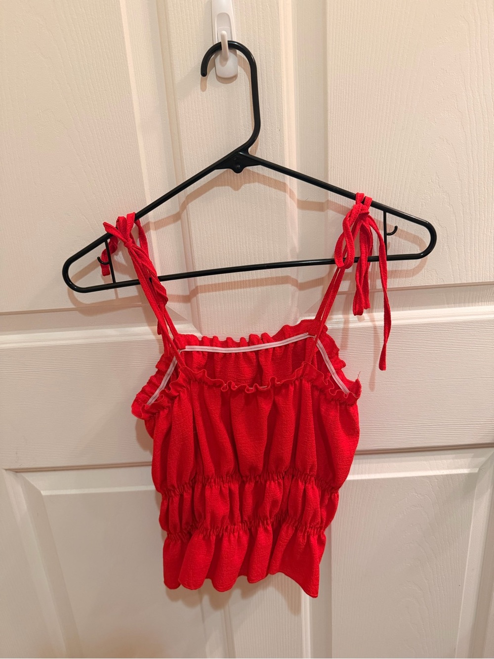 SHEIN Red Ruffled Tie-Strap Cropped Camisole
